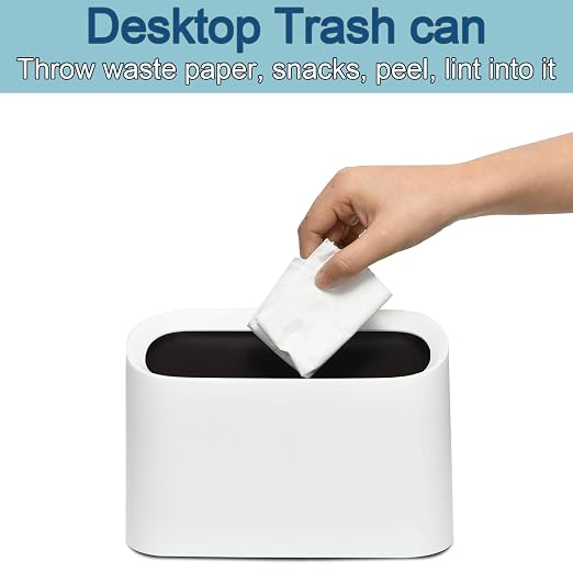 SUBEKYU 0.4 Gal Mini Countertop Trash Can, Small Desktop Garbage Can for Office, Tiny Wastebasket, Plastic, White - Image 2
