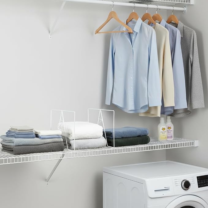Wire Shelf Dividers - White Closet Organization & Storage Organizer - No Tool Shelf Divider for Wire Shelves - Metal Shelf Accessories – for 16“ Deep Wire Shelves – Tall 12” Height – 8 Pack - Image 6