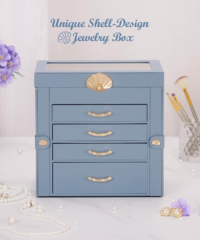Enthralite Jewelry Box with 4 Drawers: Display Organizer for Earrings Necklaces - Gifts for Girls Women (Grey Blue) - Image 7