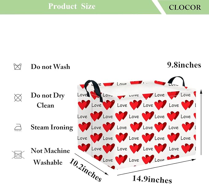 CLOCOR Rectangular Valentine's Day Gift Basket,Collapsible Fabric Storage Container,Storage Basket for Lover,Gift Bakset (Love You Heart) - Image 6