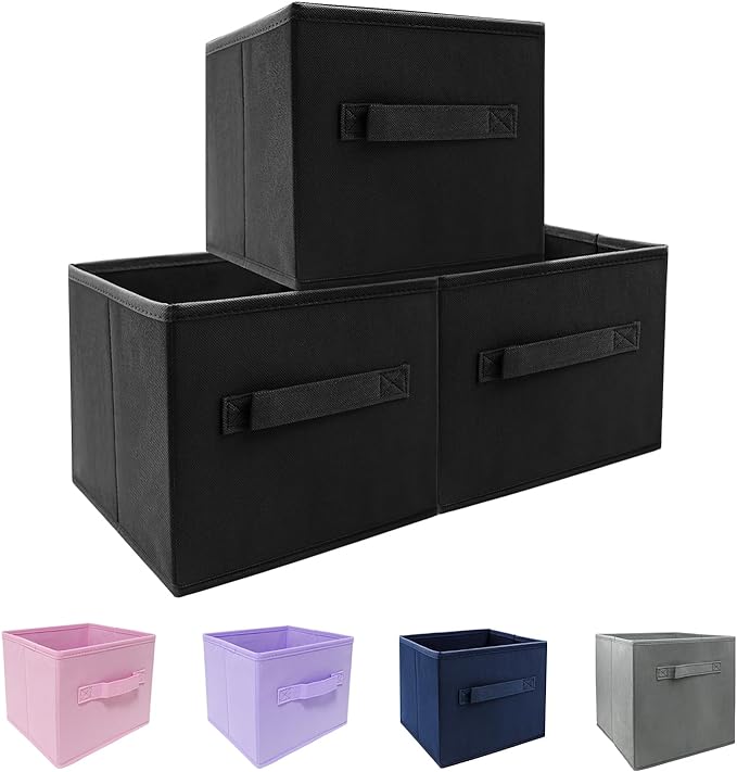 EBIGIC storage bins collapsible storage bins，cube storage organizer （Pack of 3） 10.5 * 10.5 * 11inch，For home and office Collapsible Closet Shelf Organizers, Drawer Organizers(Black) by EBIGIC