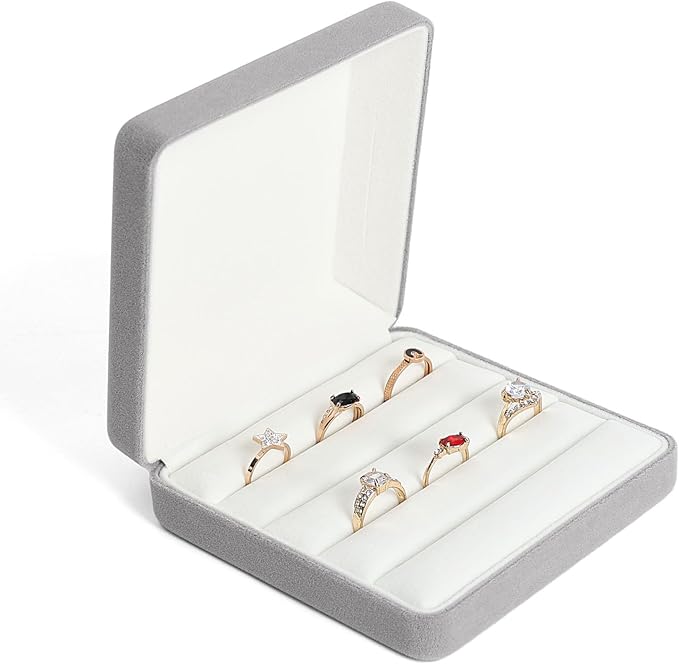 Small velvet Ring Organizer Box, Portable Rings Jewelry Holder Case, Modern Ring Storage Tray Fit for Women, Girl for Travel (grey) - Image 3