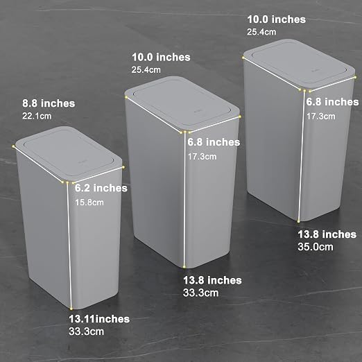 N. NETDOT Bathroom Trash Can with Lid 3 Pack Set, 2 Packs 4 Gal Slim Kitchen Trash Can and 1 Pack 2.6Gal Garbage Can, Small Trash Bin/Waste Basket for Bedroom (Grey, Pack of 3) - Image 6