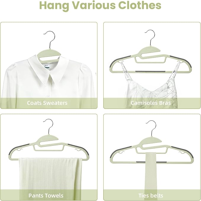 Heavy Duty Plastic Hangers 50 Pack with Non-Slip Design,0.2 Inches Thick,360°Swivel Hook Space Saving Organizer for Bedroom Closet,Shirts,Pants,Strong Enough for Coat(Matcha Green- S Shaped) - Image 5