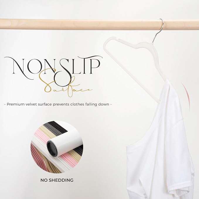 HOUSE DAY Premium Velvet Hangers 50 Pack Ivory, Non-Slip Flocked Felt Hangers, Sturdy Clothes Hanger with 360° Rotatable Hook, Heavy Duty Durable Slim Coat Hanger for Closet Space Saving - Image 5