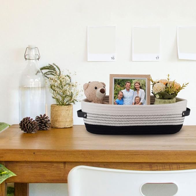 Cotton Rope Toilet Basket Bathroom Decor Baskets, Toilet Paper Holder Basket, Farmhouse Home Decor Organizing Small Baskets 13"x5.9"x4" Black - Image 7