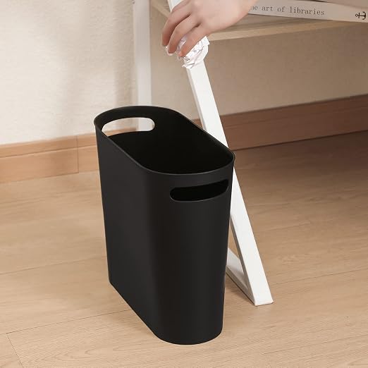 rejomiik Small Trash Can, Slim Garbage Can Plastic Waste Basket with Handles 3.5 Gallon Container Bin for Narrow Spaces Bathroom, Bedroom, Kitchen, Office at Home, 2 Pack Black - Image 6