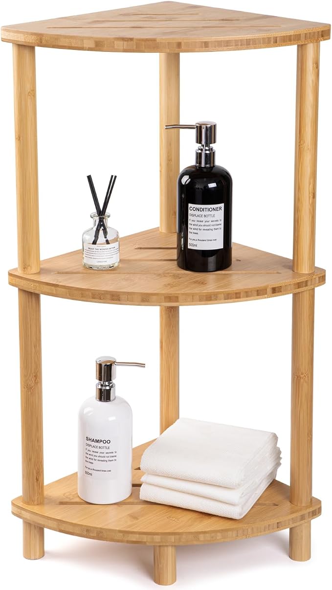 Corner Shower Caddy Stand, Bamboo Shower Organizer Standing with Anti-Slip Feet, Bathroom Corner Shelf,Waterproof & Durable, Space-Saving Design Storage for Kitchen or Living Room - Image 8