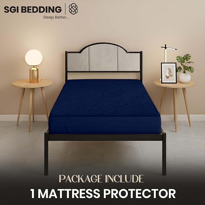 SGI bedding Waterproof RV Bunk Cot Bed Mattress Protector 30"x80" for Narrow Twin Camping Bed Mattress Pad Cover, Truck Sleeper & RV Beds - Soft, Noiseless, Breathable, 15" Deep Pocket - Navy Blue