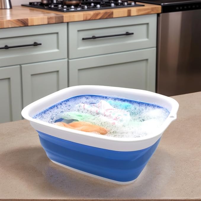 SAMMART 7.7L (2 Gallon) Collapsible Tub - Foldable Dish Tub - Portable Washing Basin - Space Saving Plastic Washtub (Blue, S) - Image 4