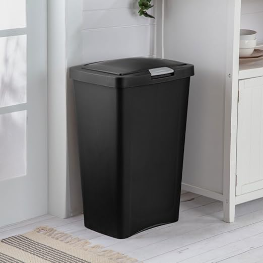 Sterilite 13 Gallon TouchTop Narrow Plastic Wastebasket with Secure Titanium Latch for Kitchen, Bathroom, and Office Use, Black (8 Pack) - Image 6