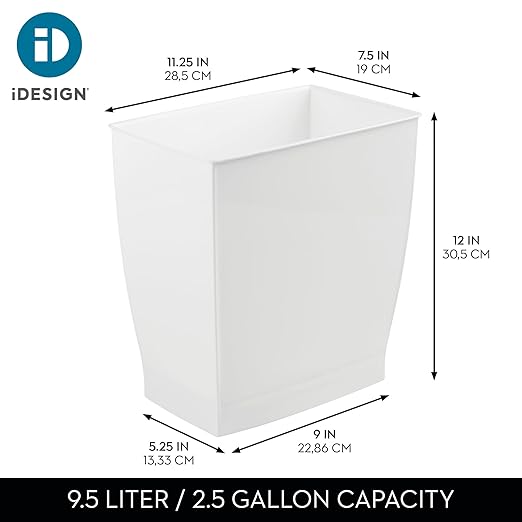iDesign Small Plastic Bathroom Trash Can, Slim Rectangle Garbage Bin for Bedroom, Office, Dorm, 2-Pack, White - Image 4