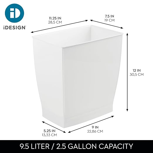iDesign Small Plastic Bathroom Trash Can, Slim Rectangle Garbage Bin for Bedroom, Office, Dorm, 4-Pack, White - Image 4