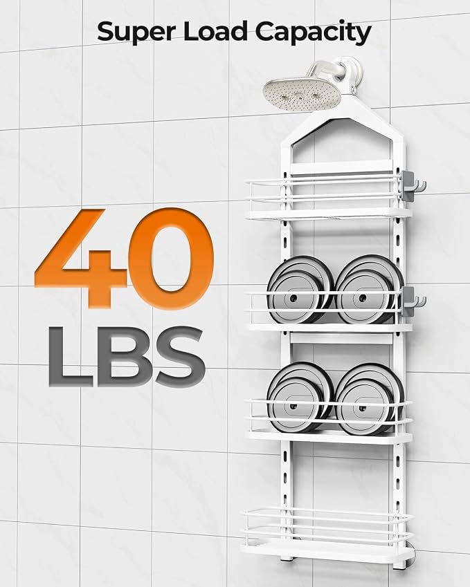 ODesign 4 Tier Height-Adjustable Shower Caddy Hanging Anti-Swing-Over The Shower Head Caddy-Storage Organizer Bathroom Shelves Basket-White - Image 7