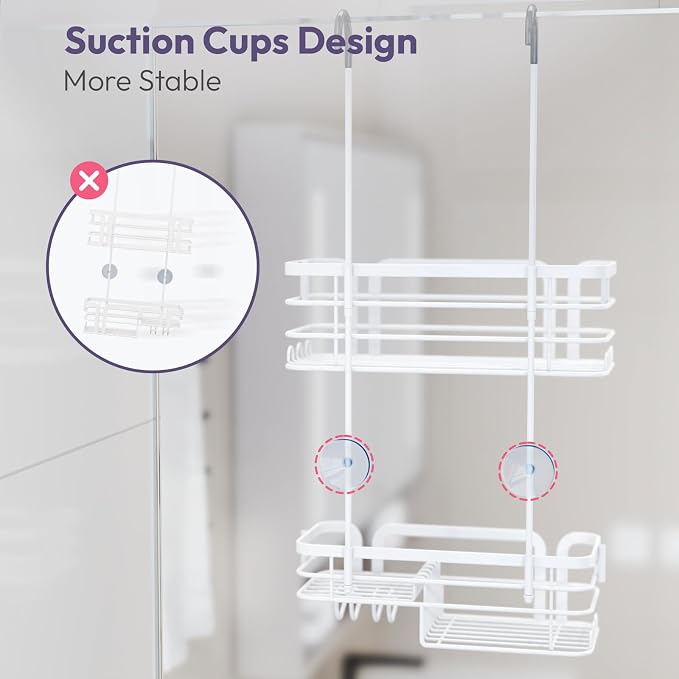 SWTYMIKI Shower Caddy Hanging Organizer - Over the Door Shower Caddy with Soap Holder, 11 Hooks, 2 Installation Ways, Stainless Steel Rustproof Bathroom Organizer, Black - Image 4