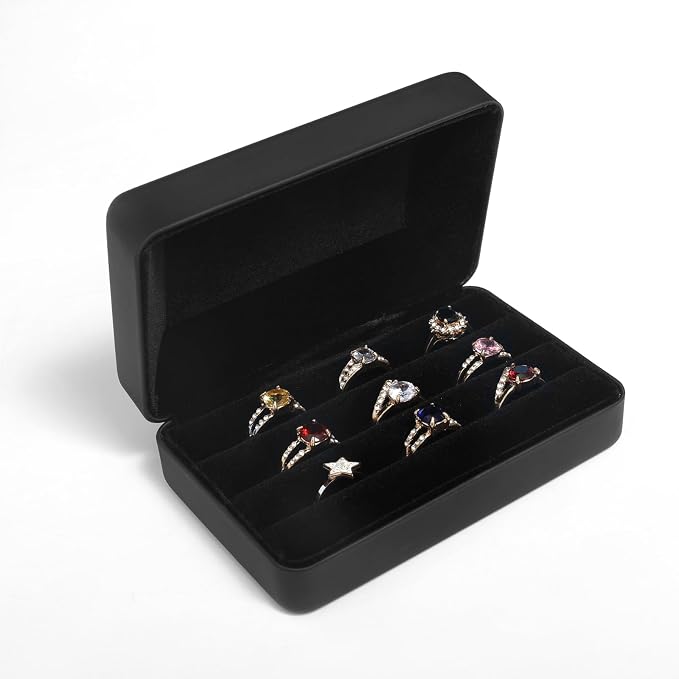 Small Ring Organizer Box. Travel Jewelry Storage Case. Ring Box for Multiple Rings. Portable Ring Display Holder for Women (Black S) - Image 2