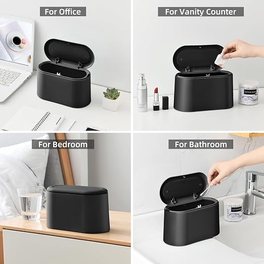 SUBEKYU 0.5 Gal Mini Countertop Trash Can with Lid for Desktop, Small Garbage Can for Office, Tiny Wastebasket, Plastic,Black - Image 6