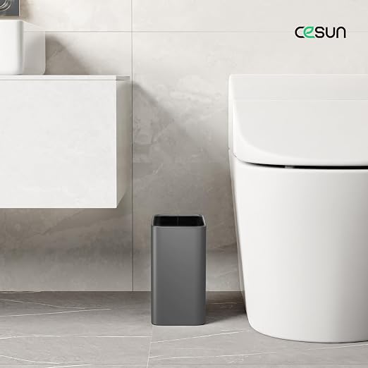 Cesun Small Bathroom Trash Can, 2.1 Gallons, Open-Top, Gray Metal, Stainless Steel, Modern, Ideal for Bathroom, Bedroom, Home Office,Toilet, Rv,Near Desk, Under Sink - Image 2