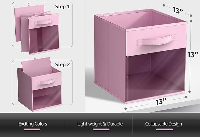 Sorbus 13 Inch Storage Bins with Clear Window - 6 Foldable Baskets for Organizing Clothes, Toys, Books - Sturdy Collapsible Fabric Storage Cubes with Handle - Storage Baskets for Shelves, Closets - Image 3