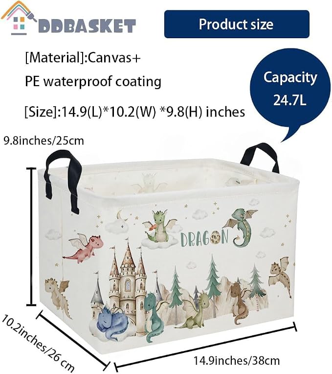 Rectangle Kids Baskets Dinosaur Basket Cute Storage Bin Boys Box for Room Decor Gift Basket(Castle dinosaur) - Image 2