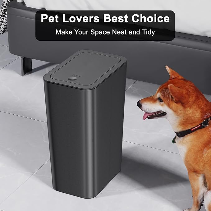 N. NETDOT 3 Pack 10 L/2.6 Gal Bathroom Trash Can with Lid, Small Kitchen Trash Bin with Press Type Lid, Black Trash Can/Slim Garbage Cans/Trash Bin/Waste Basket for Bathroom,Kitchen,Office,Bedroom - Image 3