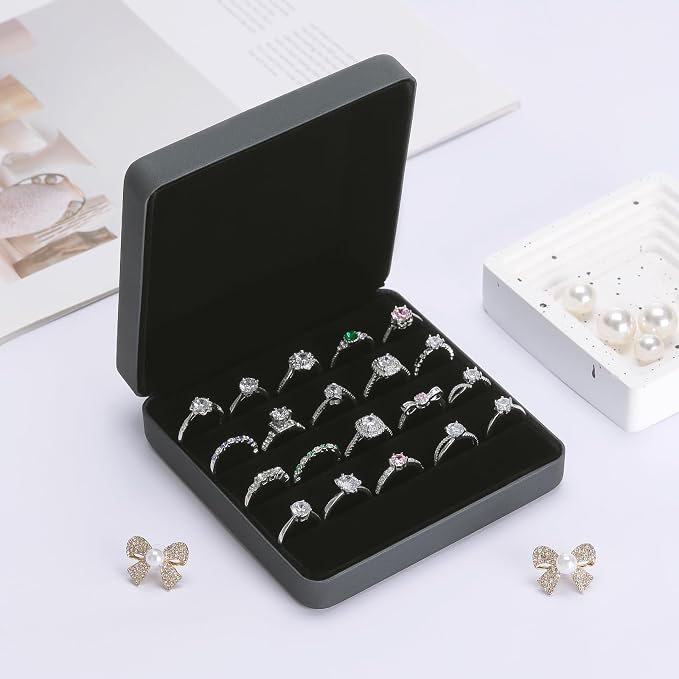 KUKUVR Ring Storage Organizer Box for Multiple Rings, Travel Portable Jewelry Ring Stud Earring Case, Ring Tray Holder Showcase Display Case (Deep Blue) - Image 4