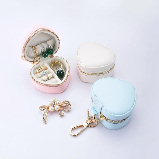 Heart Shape Ring Holder Keychain, Mini Travel Jewelry Case for Wedding Ring, Sports & Vacation, Portable Zipper Clutch Organizer for Earrings Necklace, Premium Gift for Women Girls (Blue) - Image 4