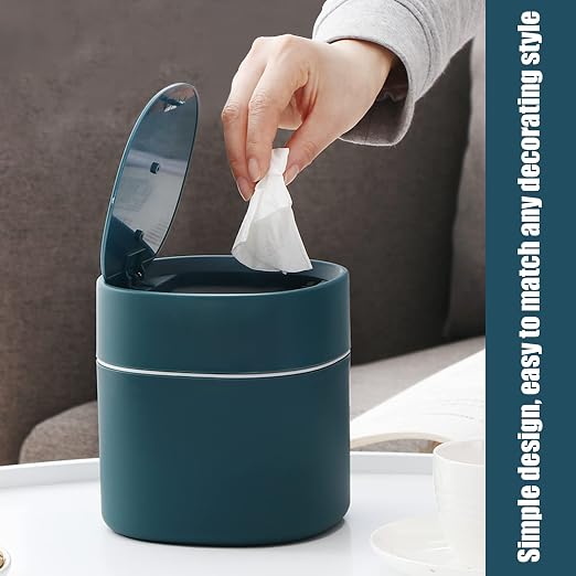 Mini Desk Trash Can with Lid with Trash Bags 180 pcs Press-Top 0.5 Gallon Tiny Countertop Waste Basket Small Table Top Plastic Covered Garbage Bin for Desk Top (Blue) - Image 6
