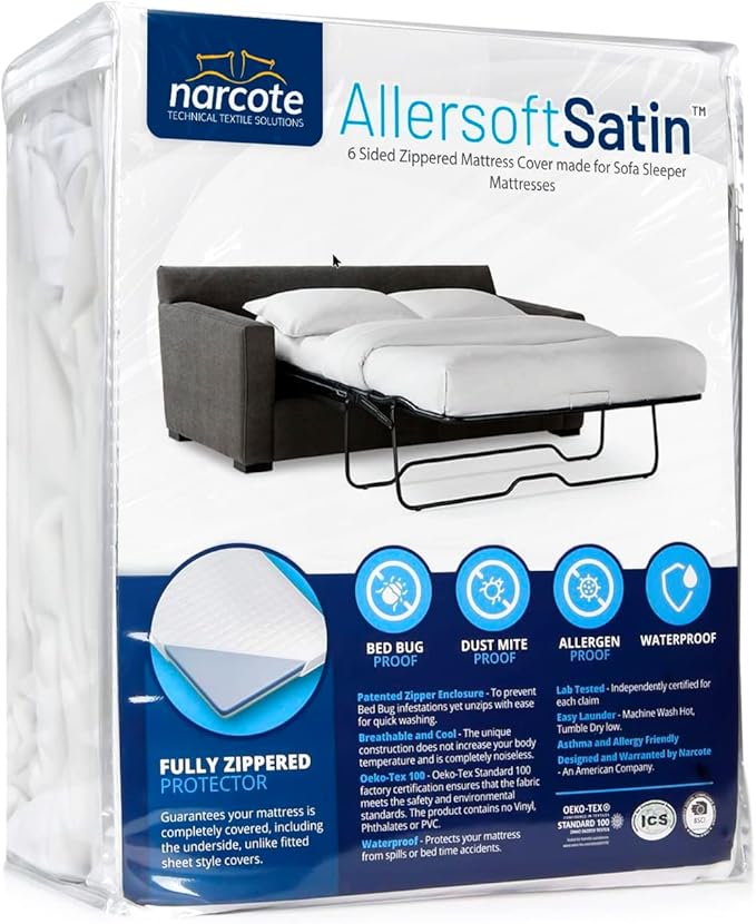 Allersoft| Queen Sleeper Sofa Mattress Cover with Secure Locking Zipper. Creates a Natural Seal On All Sides of Your Pull-Out Sofa Mattress from Liquids, Dust, Pet Dander, Pollen-60x80-Fits 4-7 Deep
