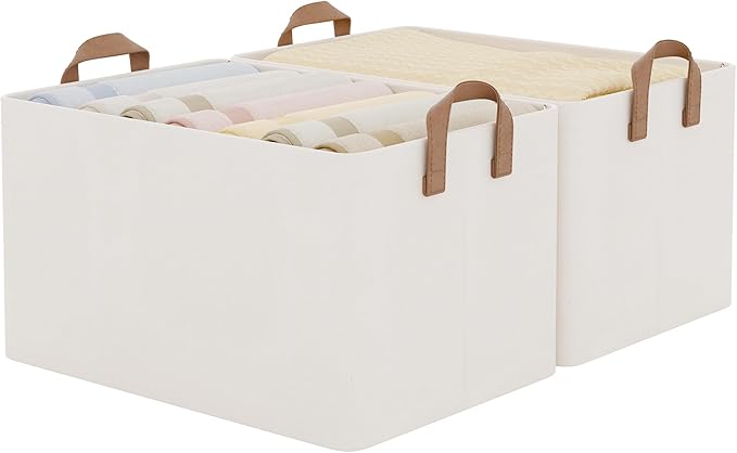 StorageWorks Fabric Storage Bins, Extra Large Storage Baskets for Shelves, Closet Organizers and Storage Bins with Metal Frame, Handles, Jumbo, Natural Color, 2-Pack by StorageWorks