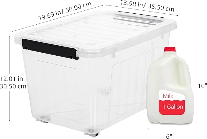Citylife 54 QT Clear Plastic Storage Bins with Lids Stackable and Nestable Storage Boxes with Lids Large Plastic Storage Containers for Garage, Closet, Kitchen, 4 Packs