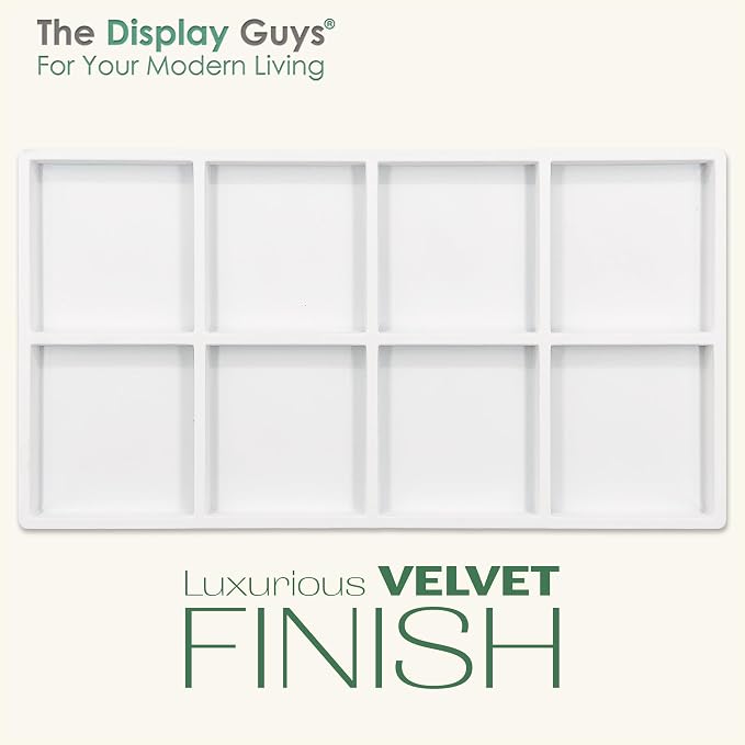 TheDisplayGuys For Your Modern Living 2-Pack 8-Compartments Flocked Velvet Jewelry Display Inserts - Tray/Case Liners - Ring Earrings Storage, (White) by The Display Guys - Image 3