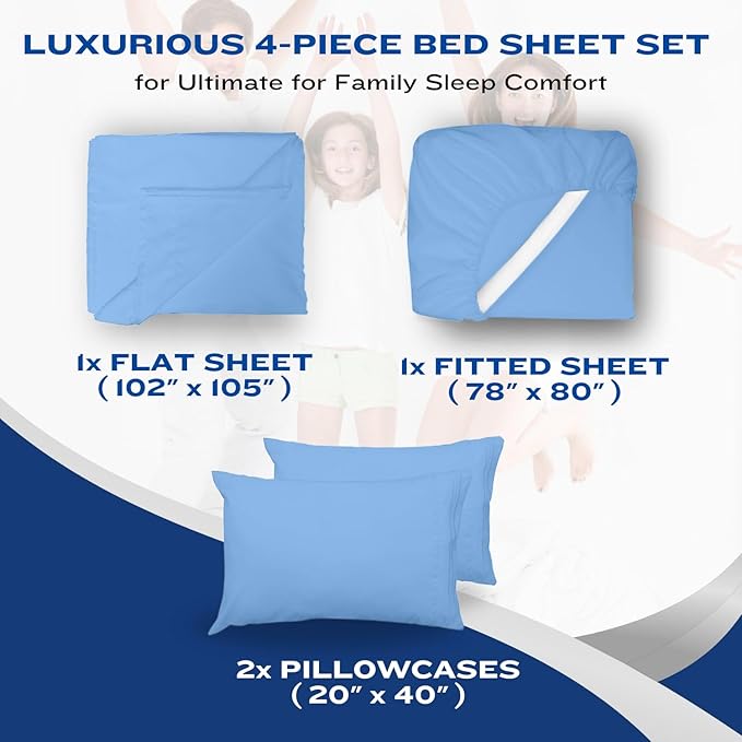 DREAMCARE Twin XL Sheet Sets - 4 pcs Breathable Cooling Bed Sheets - up to 15" Deep Pocket Twin XL Sheets Set with Side Pockets -Extra Soft 100% Brushed Hypoallergenic Hotel Luxury Bedding -Light Blue