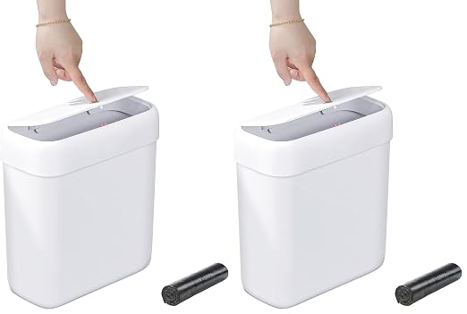 funest Bathroom Small Trash Can with Lid,10L / 2.7 Gallon Slim Garbage Bin Wastebasket with Press Top Lid for Bedroom,Rv,Office,Kitchen,Craft Room (Pack of 2) by funest