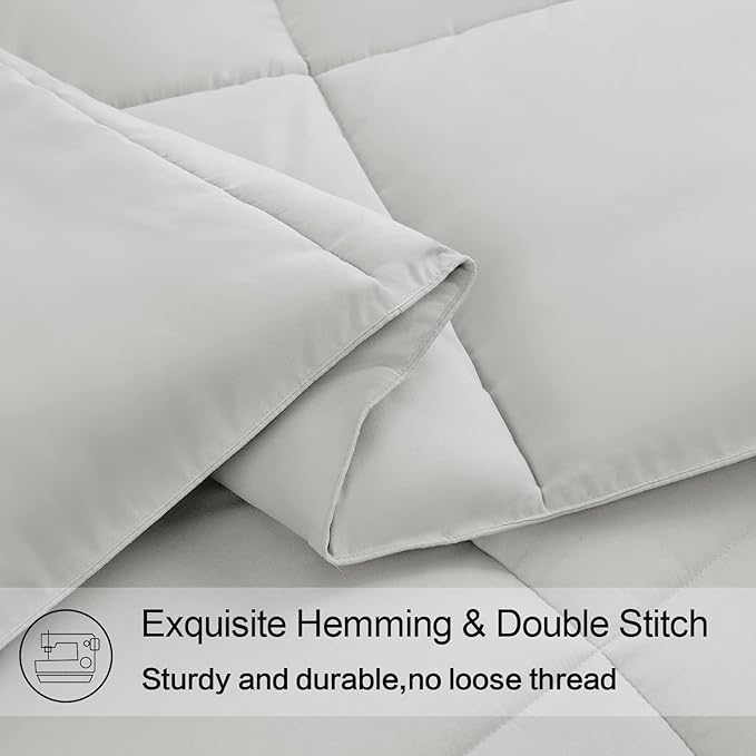 EASELAND Full Size Down Alternative Comforter - Quilted Duvet Insert for All Seasons, Soft Lightweight with Corner Tabs, Summer Winter Warm Bedding, Light Grey 82×86 Inches