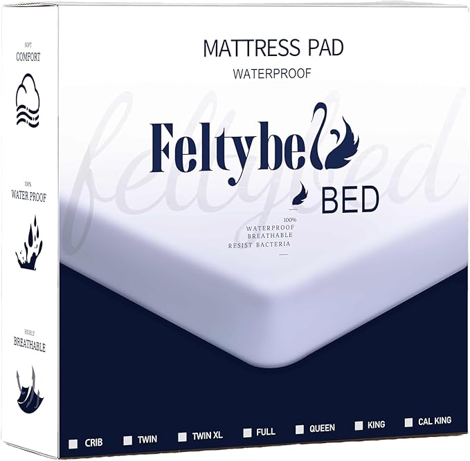 FELTYBED Twin Size Waterproof Mattress Protector, Soft Breathable Bed Mattress Cover with Deep Pocket 6"- 15", Noiseless & Washable Mattress Pad Cover for Bedroom (White, Twin)