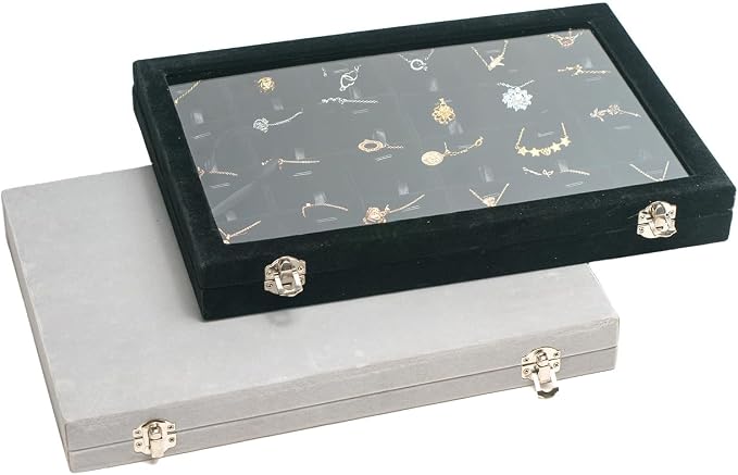 Jewelry Box Necklace Organizer Tray (Grey) Necklace Display Case for Storage Jewelry Display Stand 24 Slot Pendant Holder for Women - Image 4
