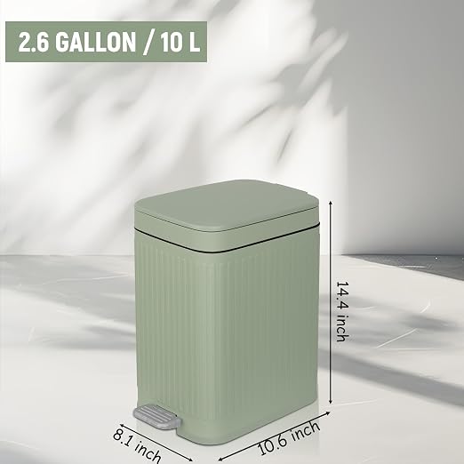 rejomiik Small Bathroom Trash Can with Lid Slim Soft Close Garbage Can Step Wastebasket Container Trash Bin for Office Bedroom Kitchen Living Room (2.6 Gallon Light Green) - Image 7