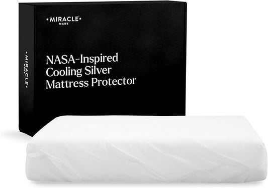Miracle Made Mattress Protector – Silver-Treated Cotton Fabric – Water-Resistant, Breathable, Fresher-Feeling Cover – Compatible with 3-Temperature Zone Comforter, Cali King, White