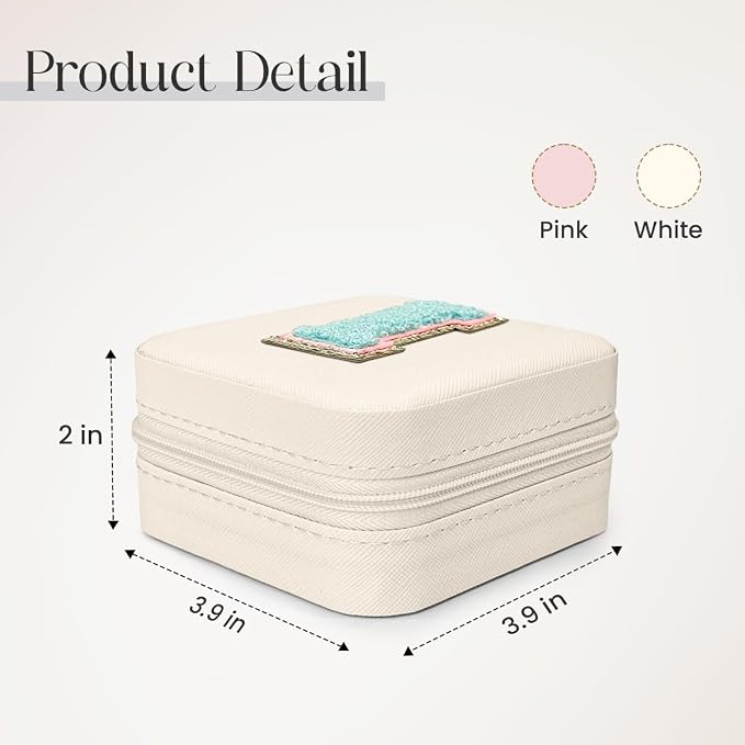 SANDJEST Personalized Jewelry Box, White Travel Jewelry Box with Initial I, Small Monogrammed Jewelry Case Organizer for Girls Women Teen Kids, Mini Travel Essentials Gifts for Birthday Christmas - Image 2