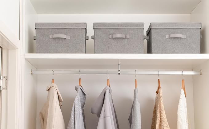 StorageWorks Fabric Storage Bins with Lid, Decorative Storage Boxes for Shelves, Stackable Closet Organizer Basket with Handles, Large, Gray, 2-Pack - Image 5