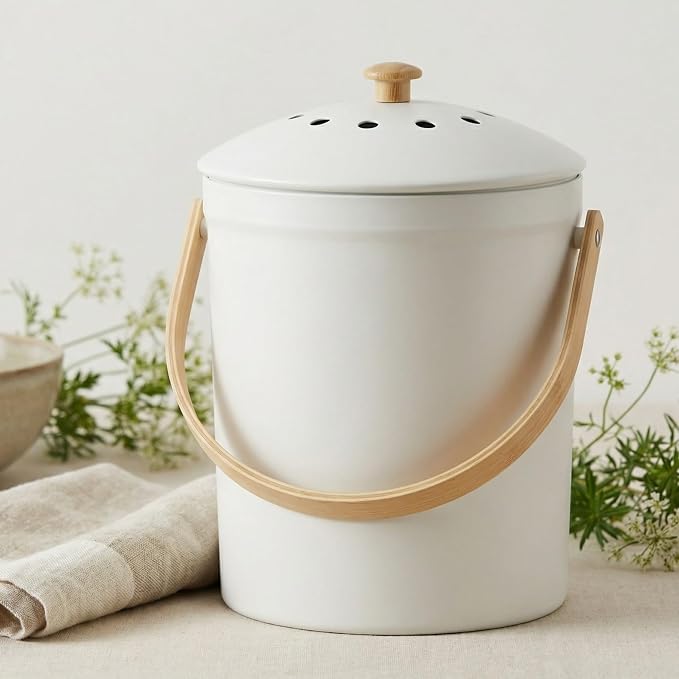 Beautiful Kitchen Compost Bin with Smell Proof Lid - Rust Proof and Odorless Compost Bucket for Your Countertop with No Smell Filters - Easy to Clean 1.1 Gallon Bin Looks Great On Any Kitchen Counter - Image 9