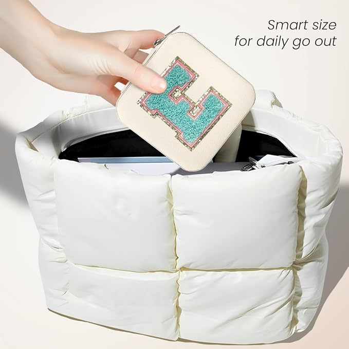 Personalized Jewelry Box, White Travel Jewelry Box with Initial E, Monogrammed Small Jewelry Case Organizer for Girls Teen Tween Kids Women, Mini Travel Essentials Gifts for Birthday Christmas - Image 5