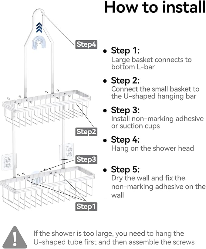 YASONIC Shower Caddy Hanging, Never Rust Shower Organizer Hanging, Aluminum Shower Racks for Inside Shower with Hooks for Razor, Bathroom Organizers and Storage with Soap Holder, White - Image 8