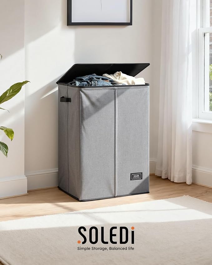 SOLEDI Laundry Hamper with Lid 130L Large & Tall Collapsible Laundry Basket, Clothes Hamper with Bag Removable Easy to Carry, Dirty Hampers for Bedroom, Bathroom, Dorm, College, Grey - Image 9