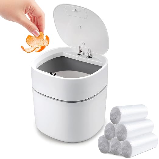 Mini Desk Trash Can with Lid with Trash Bags 180 pcs Press-Top 0.5 Gallon Tiny Countertop Waste Basket Small Table Top Plastic Covered Garbage Bin for Desk Top by BusinessKing