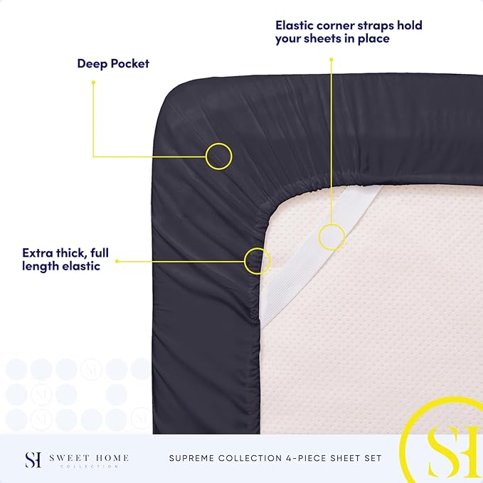 Full Size Sheet Sets - Breathable Luxury Sheets with Full Elastic & Secure Corner Straps Built In - 1800 Supreme Collection Extra Soft Deep Pocket Bedding Set, Sheet Set, Full, Navy
