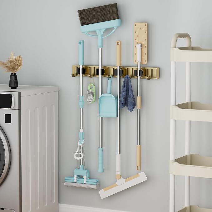 reliahom Broom Holder Wall Mount, 4 Racks with 5 Hooks Bronze - Mop Storage Tool Racks, Broom Hanger Tool Organizer for Garage, Kitchen, Garden, Laundry Room - Image 5