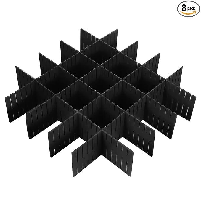 ShineMe Drawer Dividers 8pcs Adjustable Plastic Divider Household Storage Thickening Sub-Grid Finishing Shelves for Home Tidy Closet Stationary Makeup Socks Underwear Scarves Organizer (Black) by ShineMe