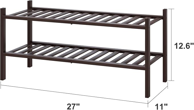 viewcare 2-Tier Shoe Rack for Entryway, Bamboo Shoe Rack for Closet, Free Standing Shoe Racks for Indoor Outdoor, Stackable Shoe Shelf Storage Organizer for Hallway Closet - Image 3